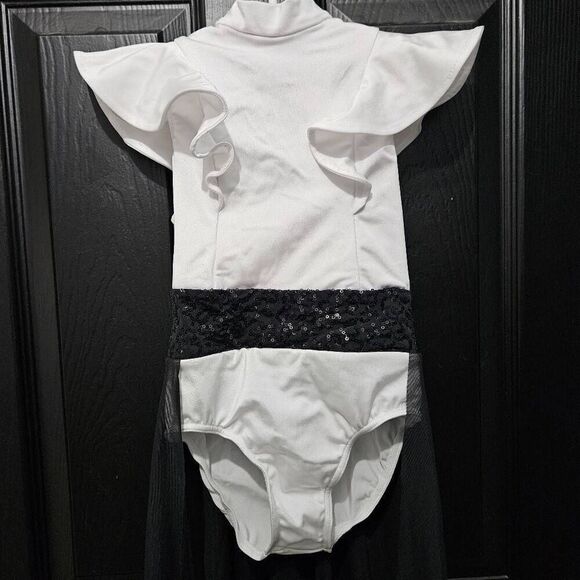 Weissman NWOT child small dance costume white black mesh jazz lyrical tap solo - Picture 2 of 9